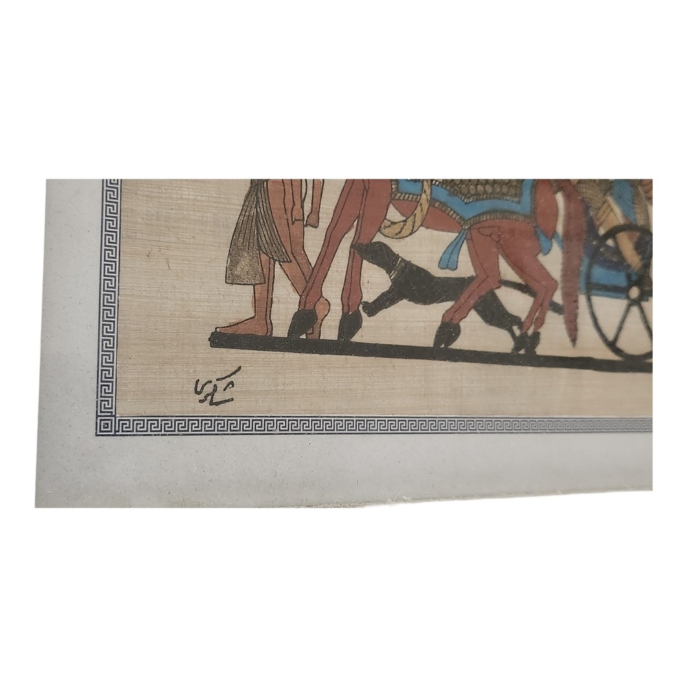 Egyptian Papyrus Art Hand Painted Pharaoh Chariot Scene Gold Framed 12.5x10.5 - Picture 3 of 7